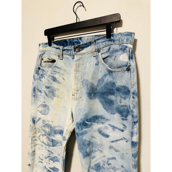 Vintage Levi’s Tie Dye 505 Style Wide Leg Bleached Washed Loose Fit Denim Jeans - Picture 7 of 10